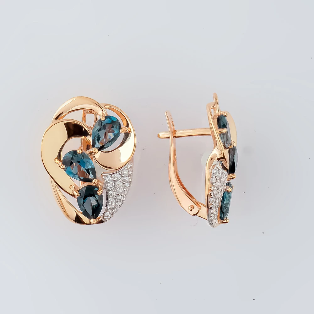 Серьги с топазом лондон из красного золота 585 пробы