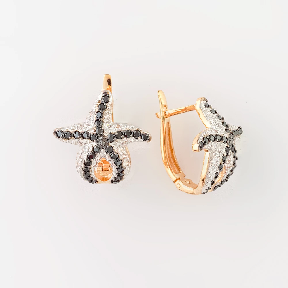 Серьги с фианитом из красного золота 585 пробы