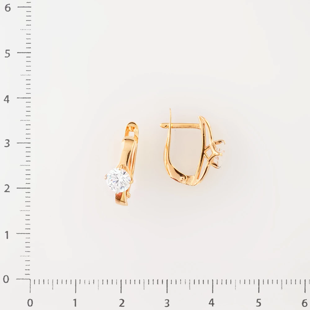 Серьги с фианитом из красного золота 585 пробы