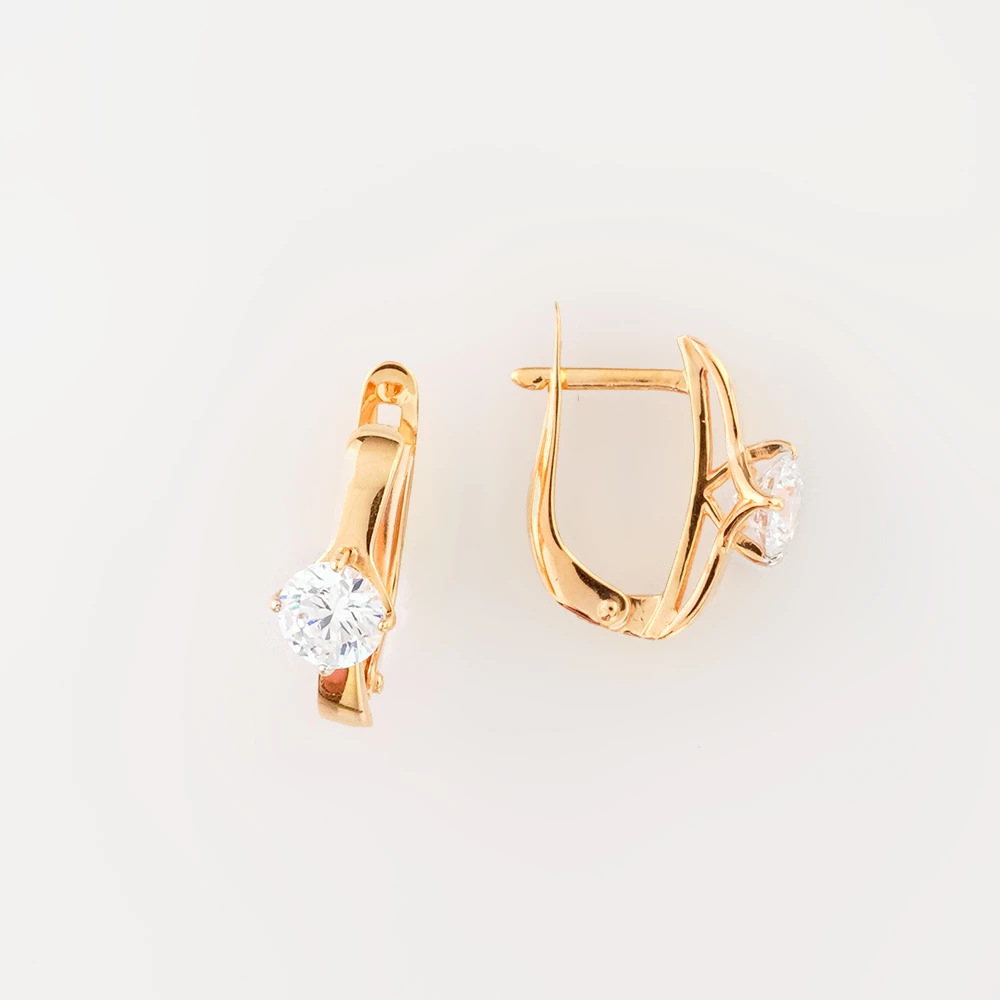 Серьги с фианитом из красного золота 585 пробы