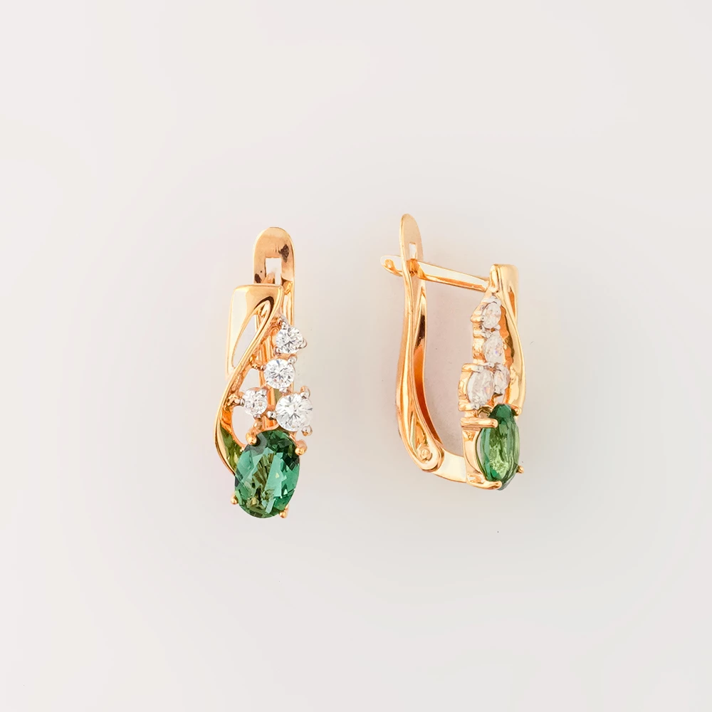 Серьги с фианитом из красного золота 585 пробы