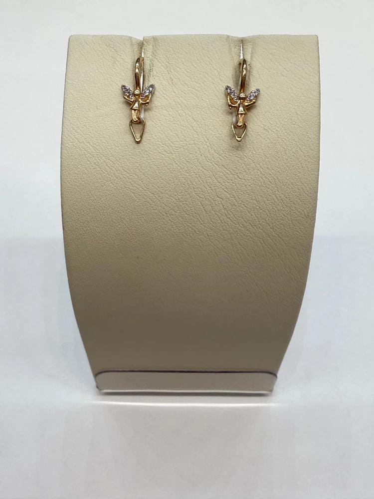 Серьги с фианитом из красного золота 585 пробы