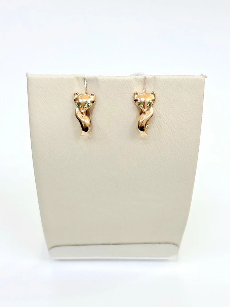 Серьги с фианитом из красного золота 585 пробы