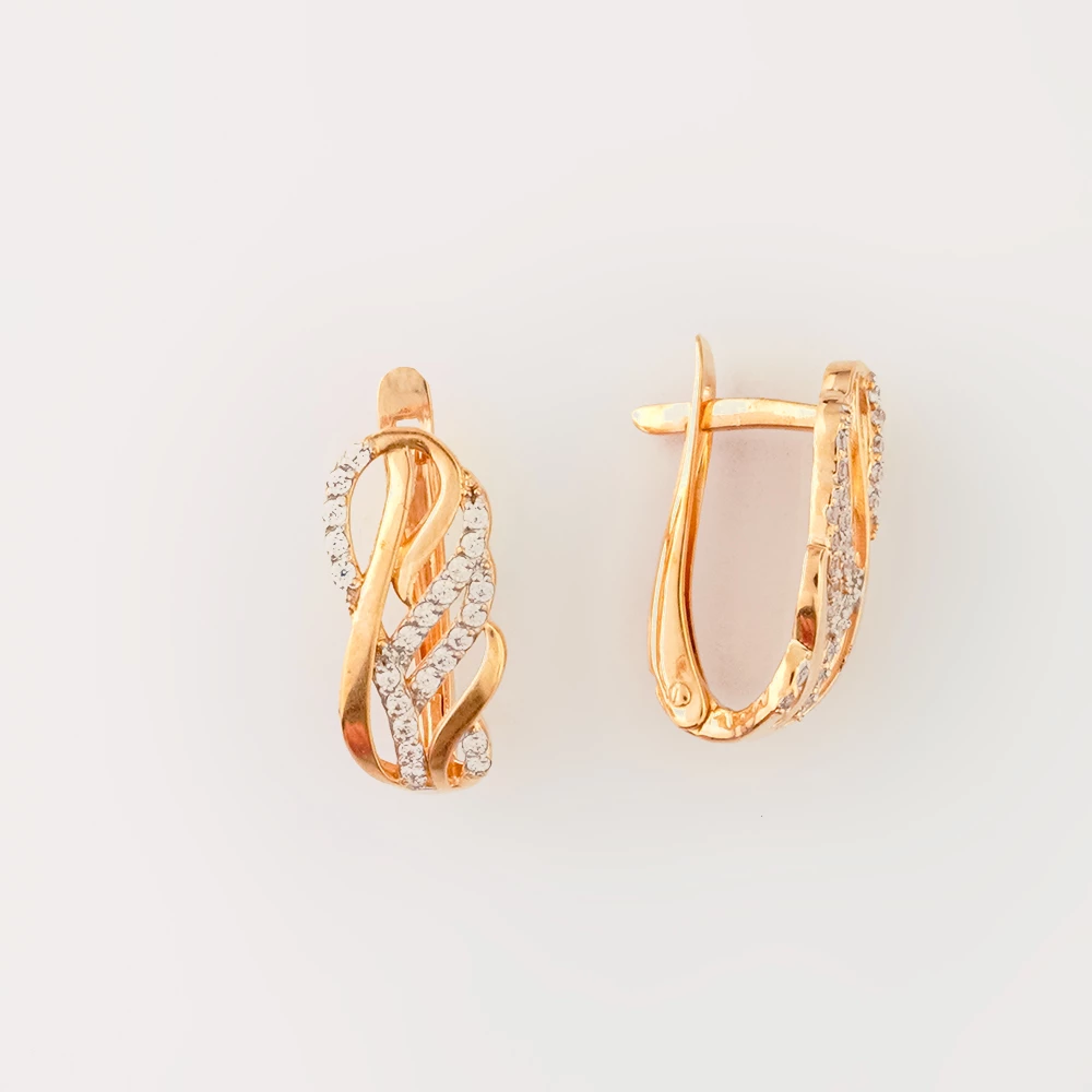 Серьги с фианитом из красного золота 585 пробы