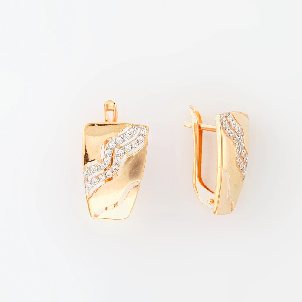 Серьги с фианитом из красного золота 585 пробы