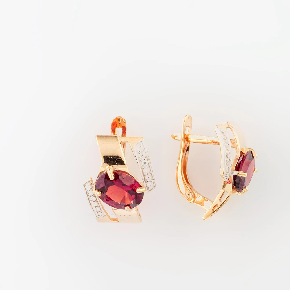 Серьги с гранатом из красного золота 585 пробы