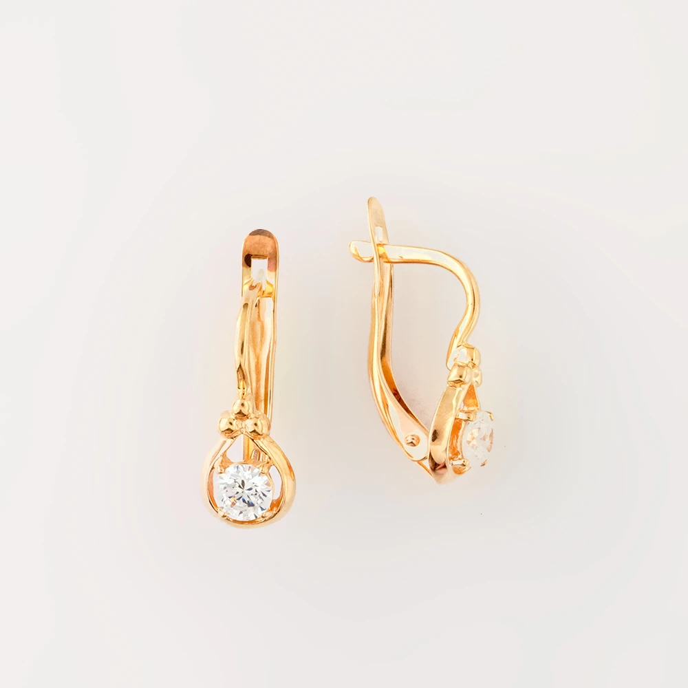 Серьги с фианитом из красного золота 585 пробы