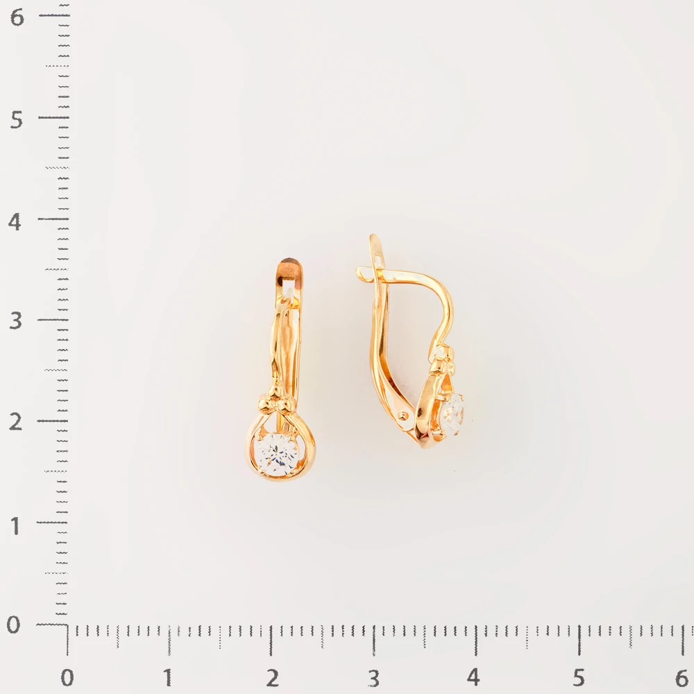 Серьги с фианитом из красного золота 585 пробы