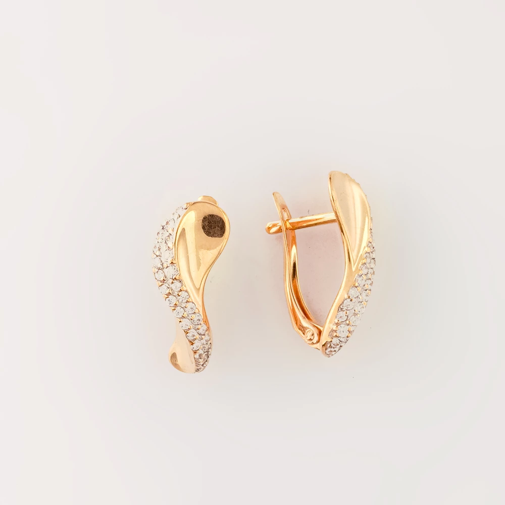 Серьги с фианитом из красного золота 585 пробы