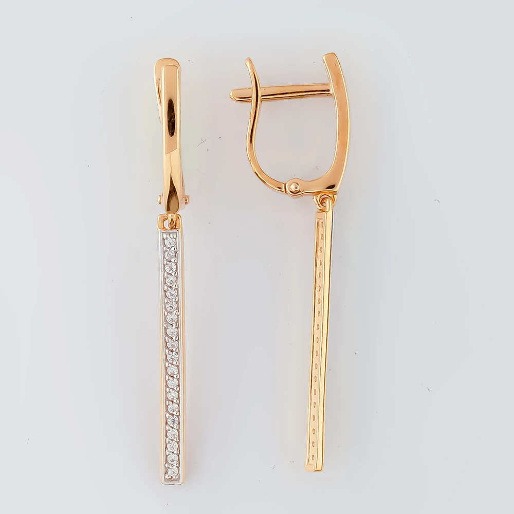 Серьги с фианитом из красного золота 585 пробы