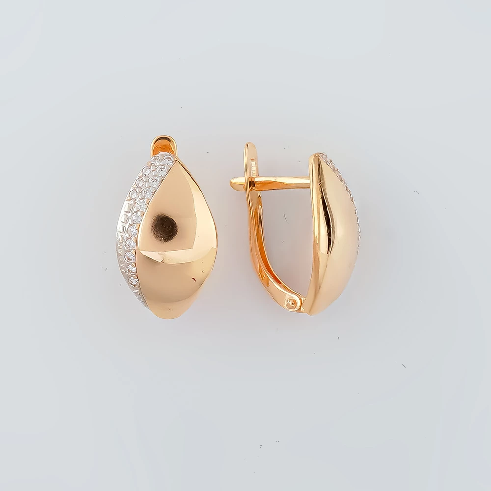 Серьги с фианитом из красного золота 585 пробы