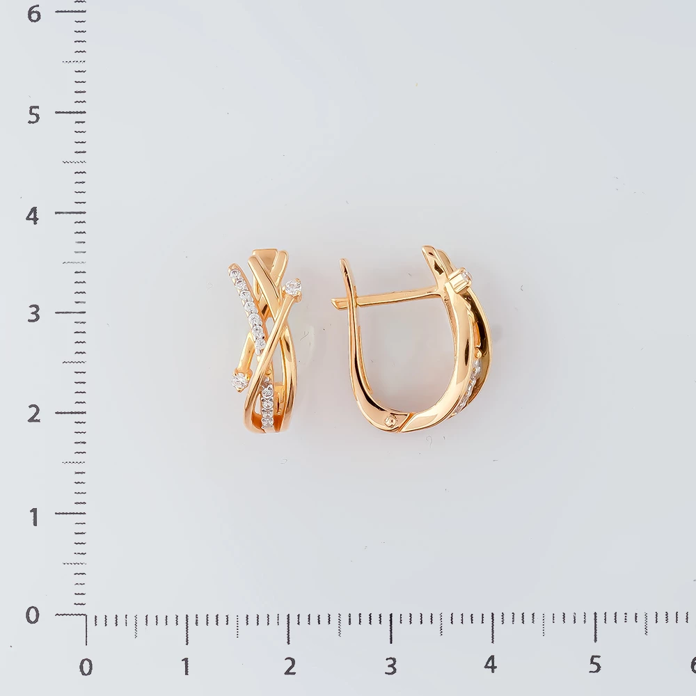 Серьги с фианитом из красного золота 585 пробы