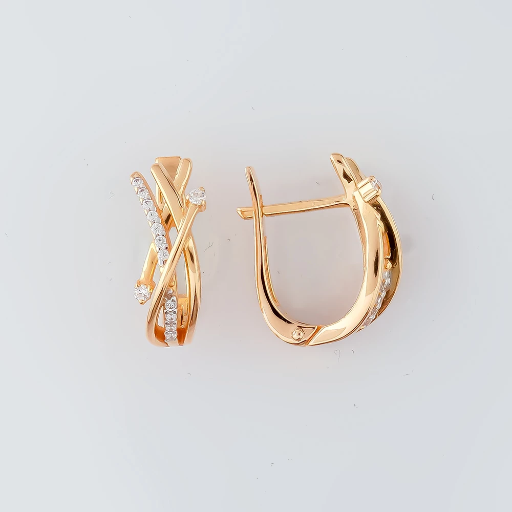 Серьги с фианитом из красного золота 585 пробы