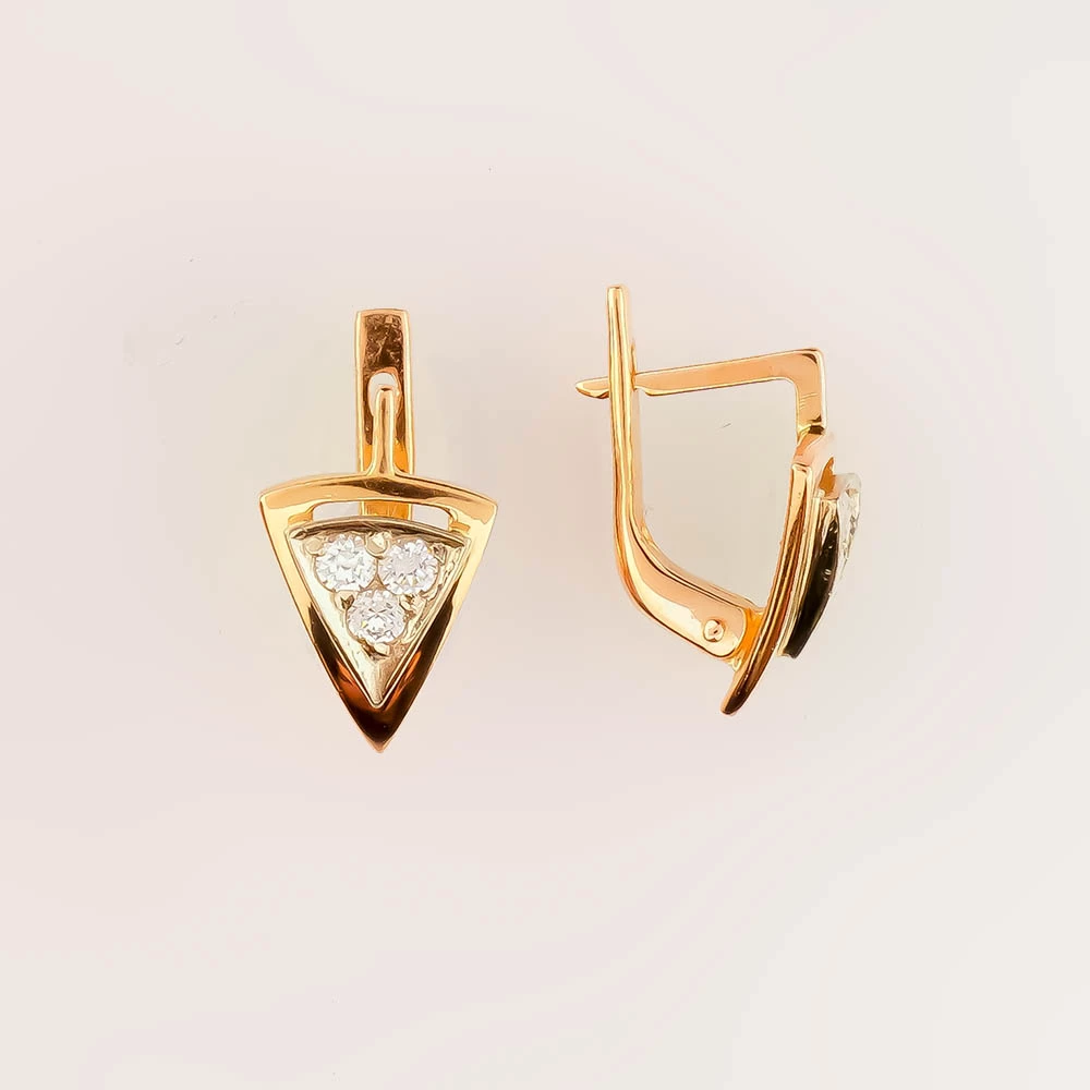 Серьги с фианитом из красного золота 585 пробы