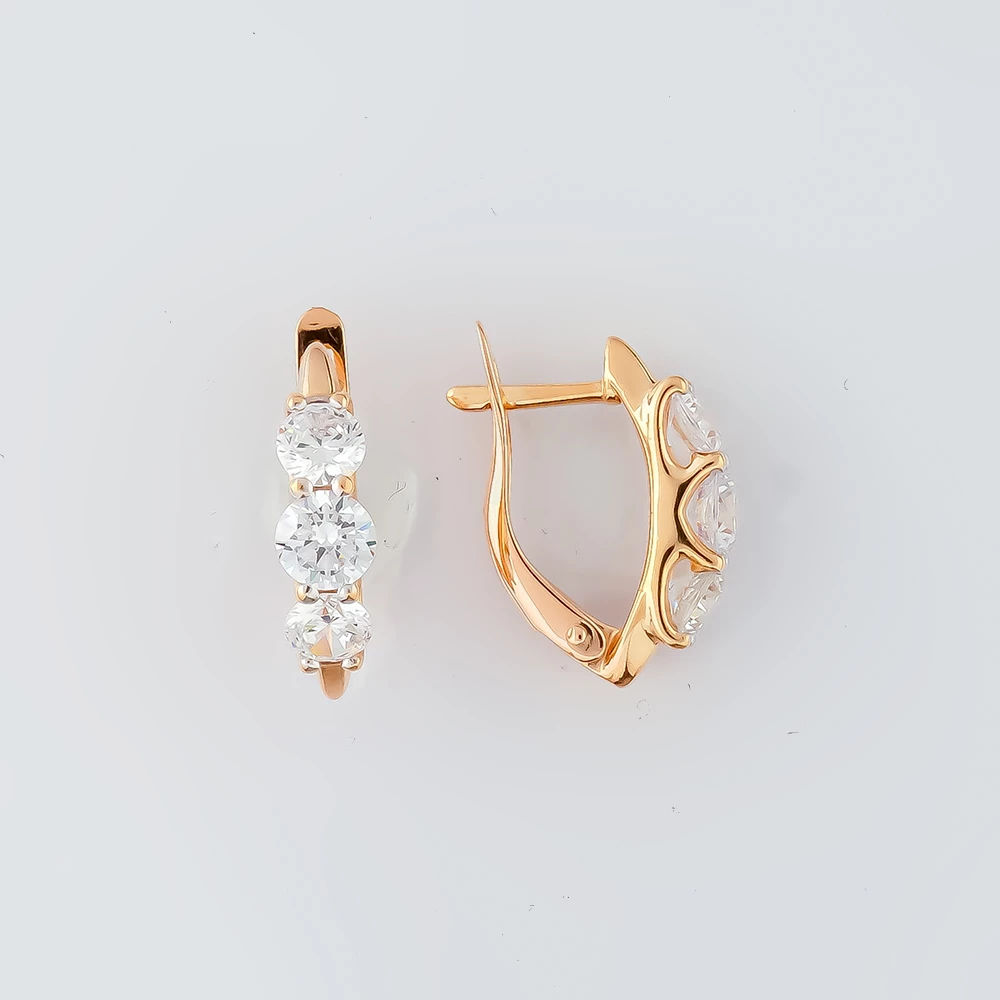 Серьги с фианитом из красного золота 585 пробы