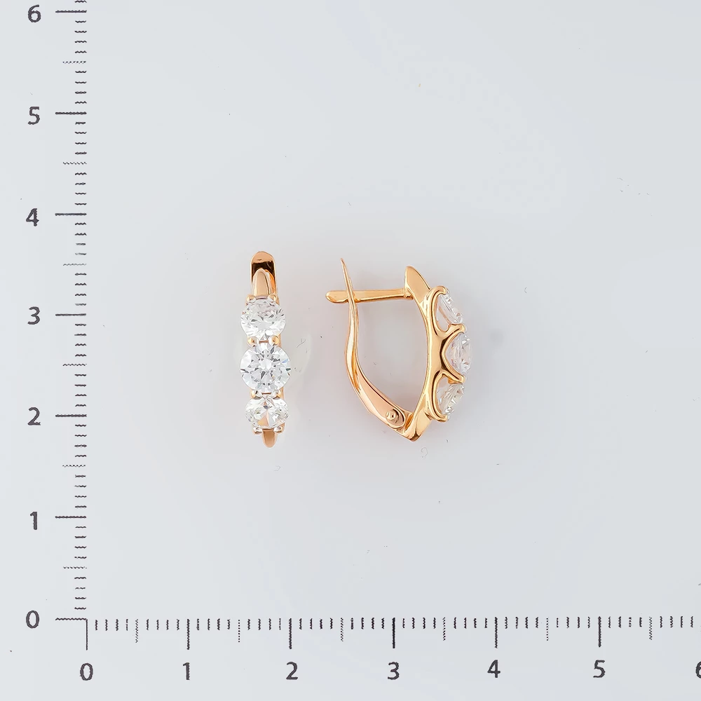 Серьги с фианитом из красного золота 585 пробы