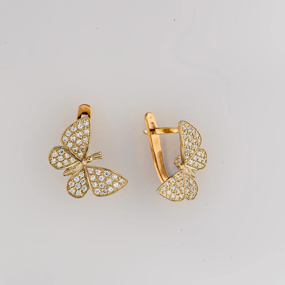 Серьги с фианитом из красного золота 585 пробы