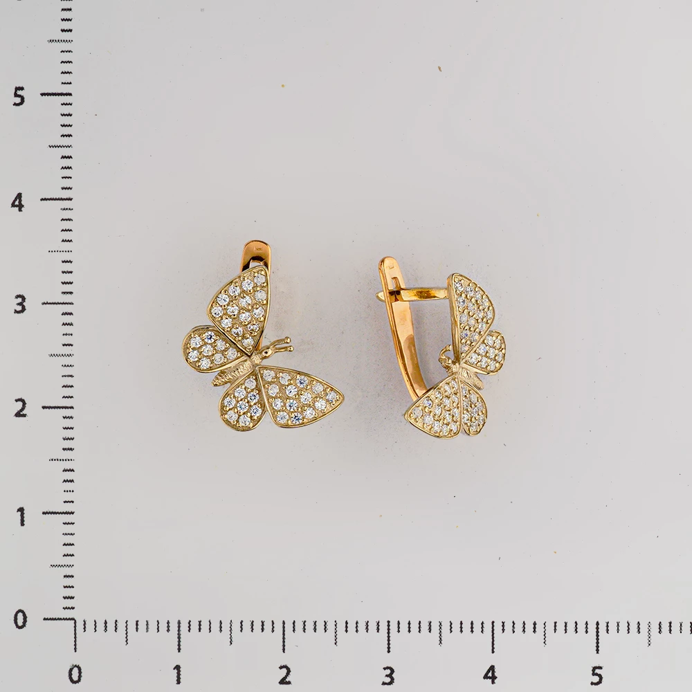 Серьги с фианитом из красного золота 585 пробы