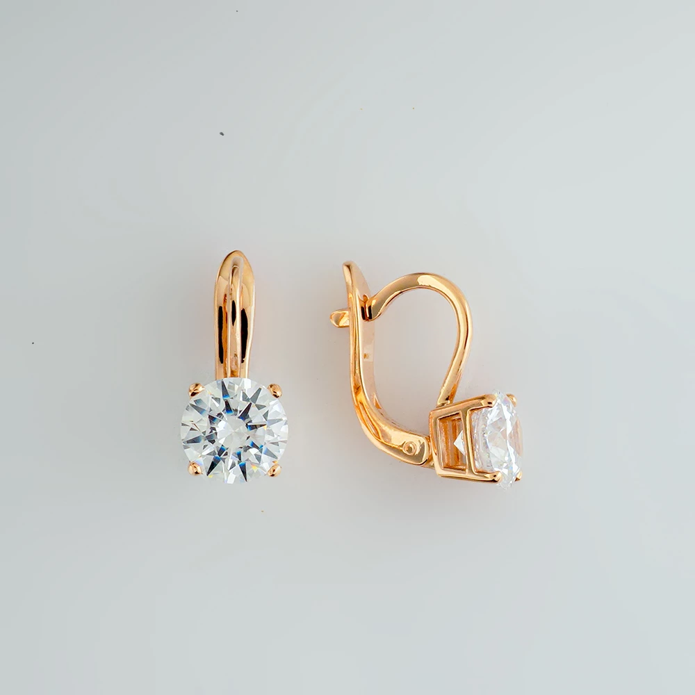 Серьги с фианитом из красного золота 585 пробы