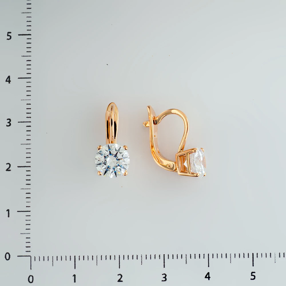 Серьги с фианитом из красного золота 585 пробы