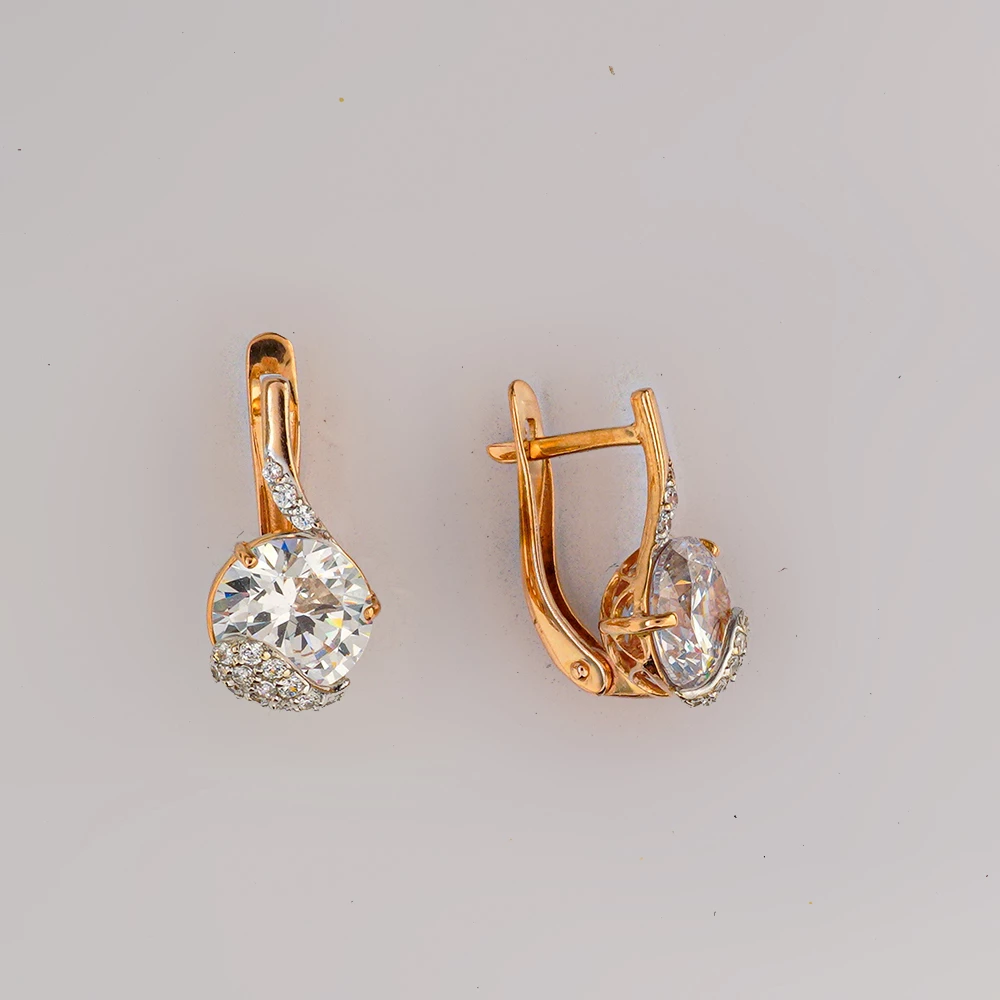 Серьги с фианитом из красного золота 585 пробы