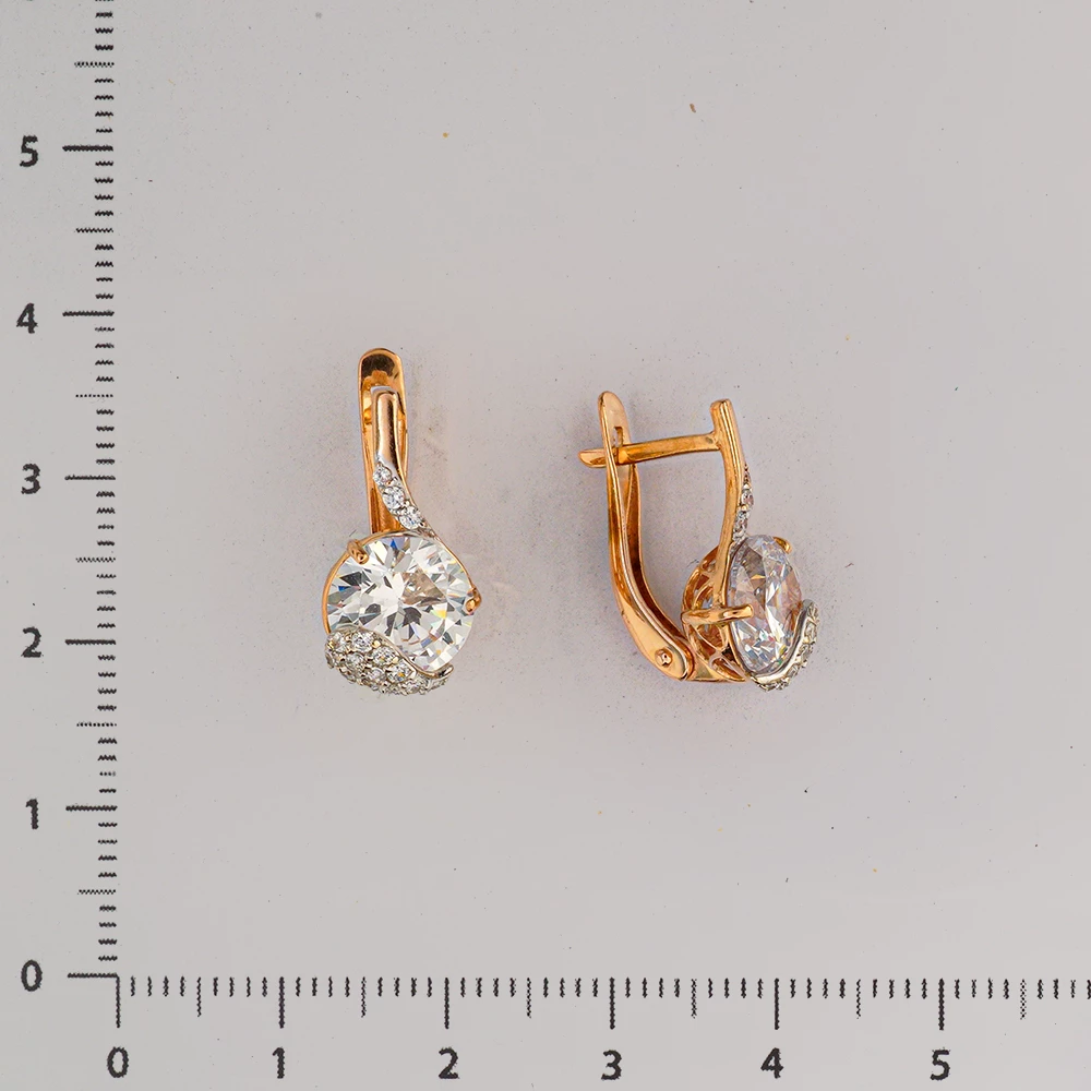Серьги с фианитом из красного золота 585 пробы