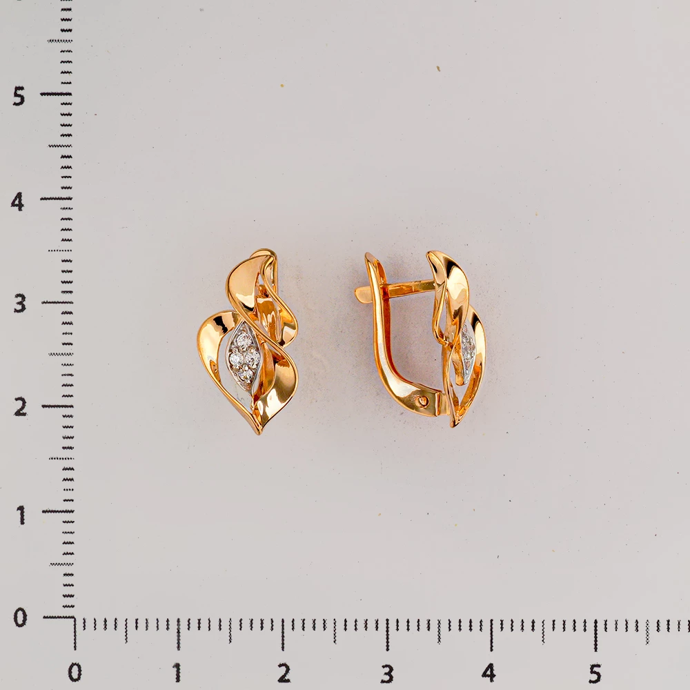 Серьги с фианитом из красного золота 585 пробы