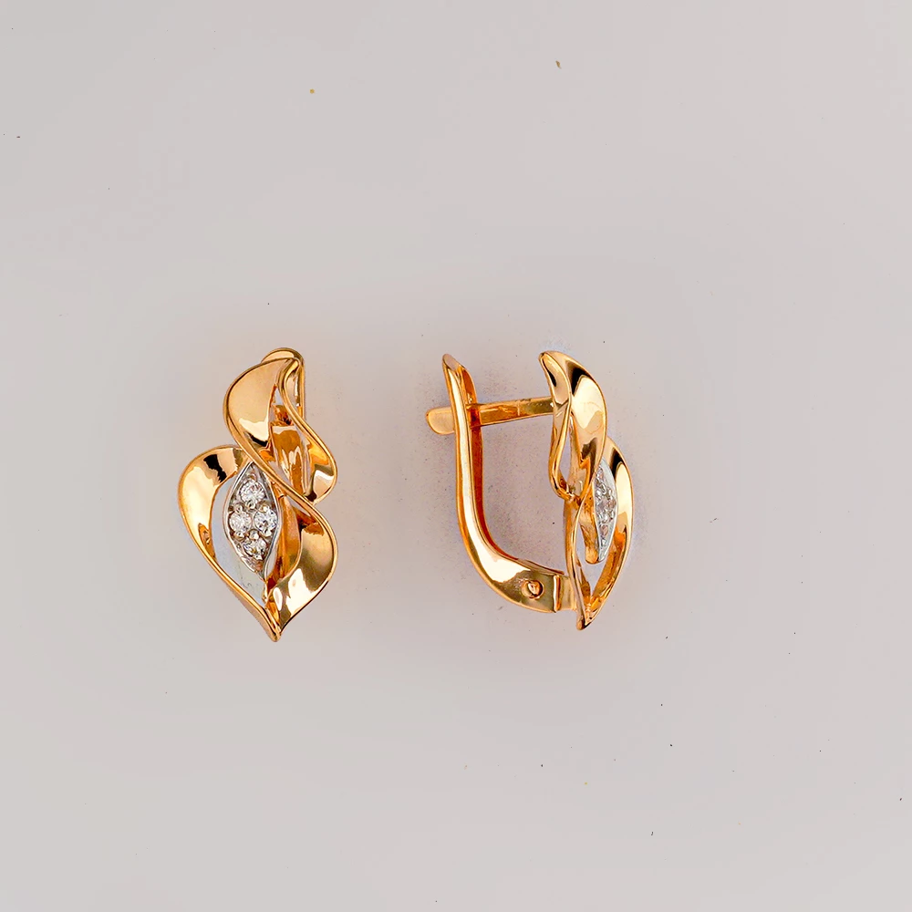 Серьги с фианитом из красного золота 585 пробы