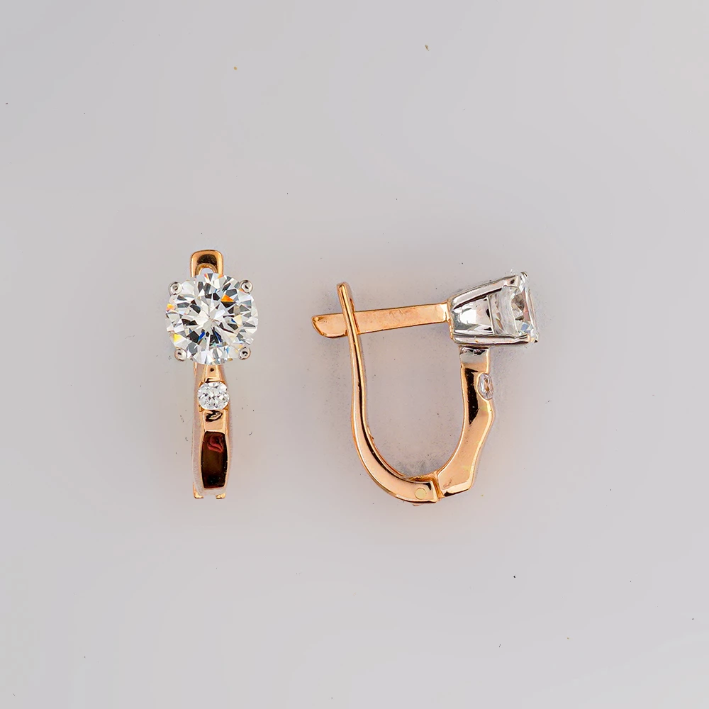 Серьги с фианитом из красного золота 585 пробы