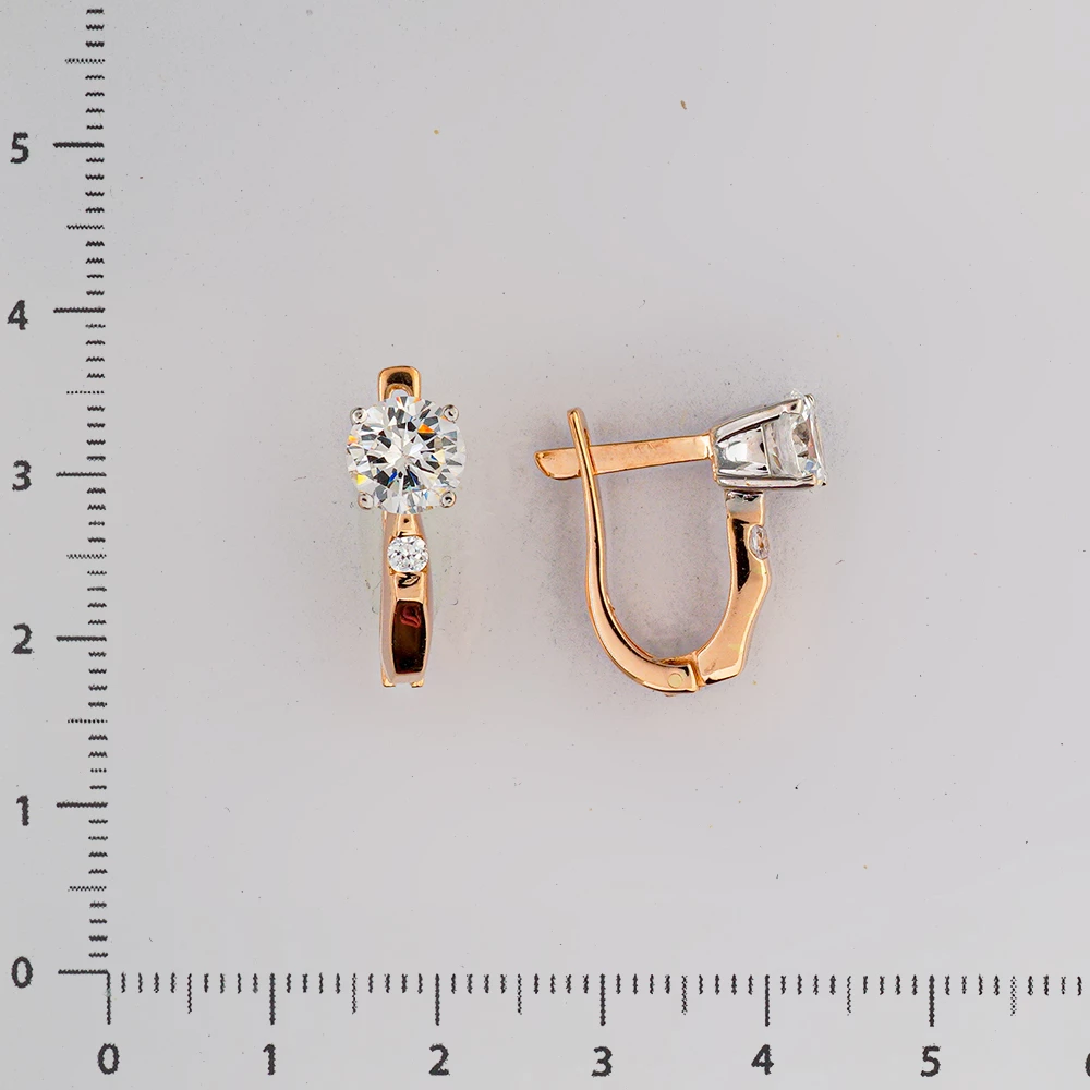 Серьги с фианитом из красного золота 585 пробы