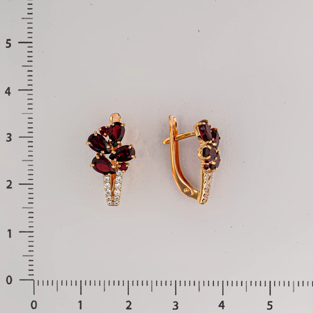 Серьги с гранатом из красного золота 585 пробы