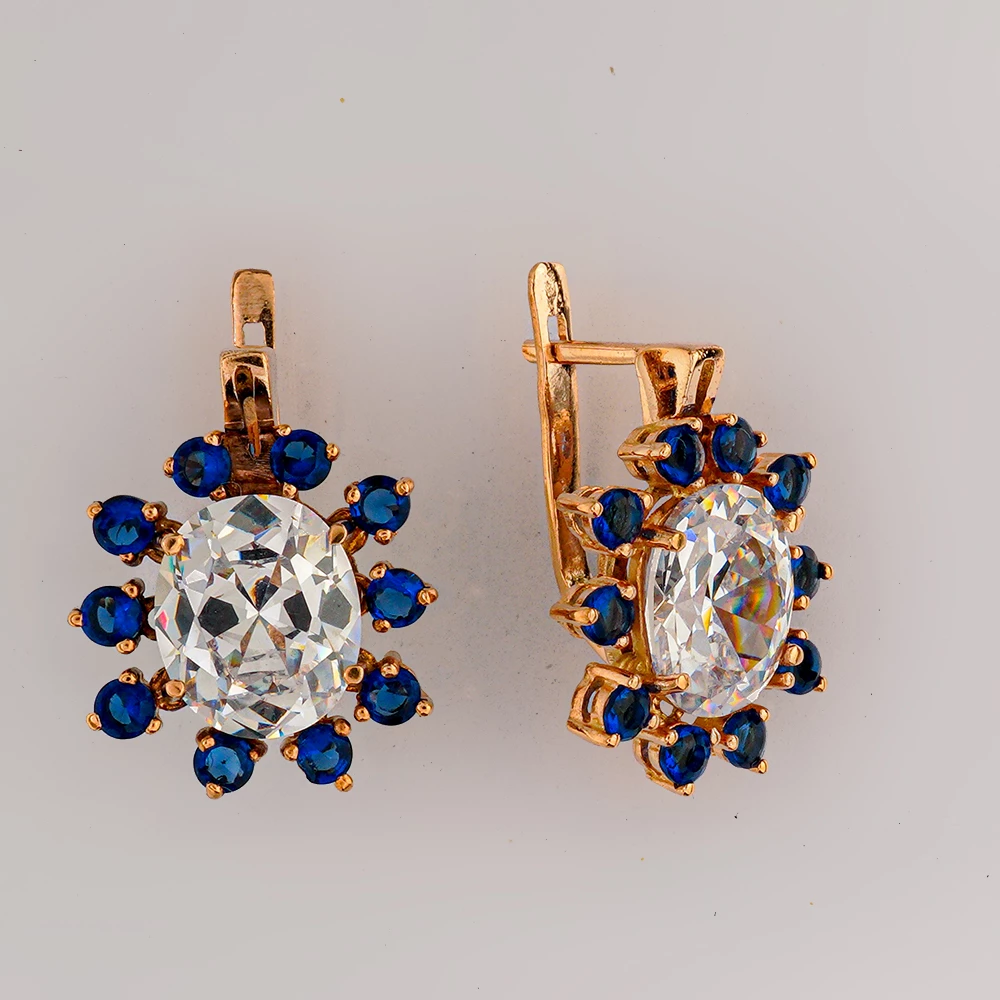 Серьги с фианитом из красного золота 500 пробы