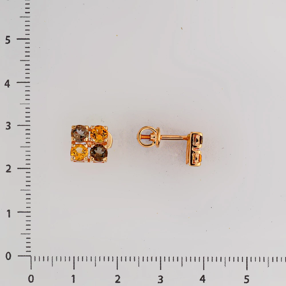 Серьги с цитрином из красного золота 585 пробы