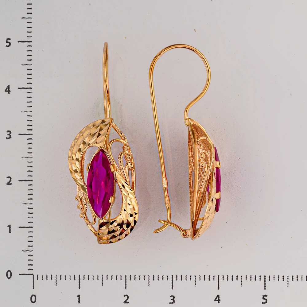 Серьги с фианитом из красного золота 585 пробы