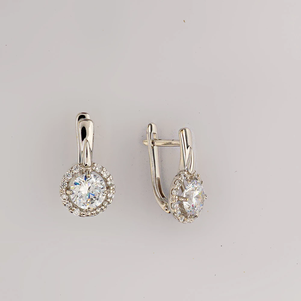 Серьги с фианитом из белого золота 585 пробы