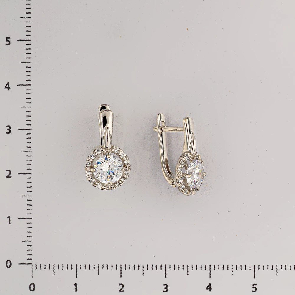Серьги с фианитом из белого золота 585 пробы