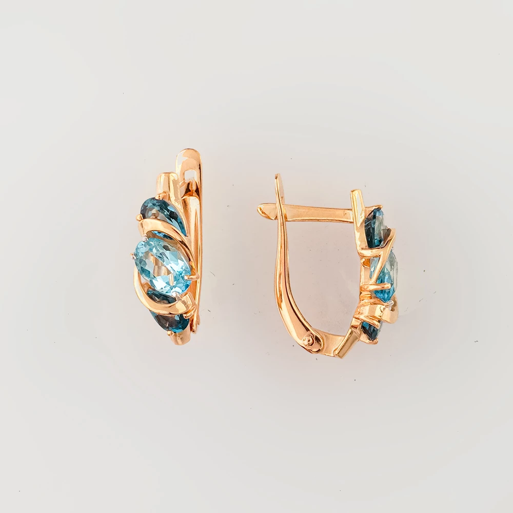 Серьги с топазом из красного золота 585 пробы