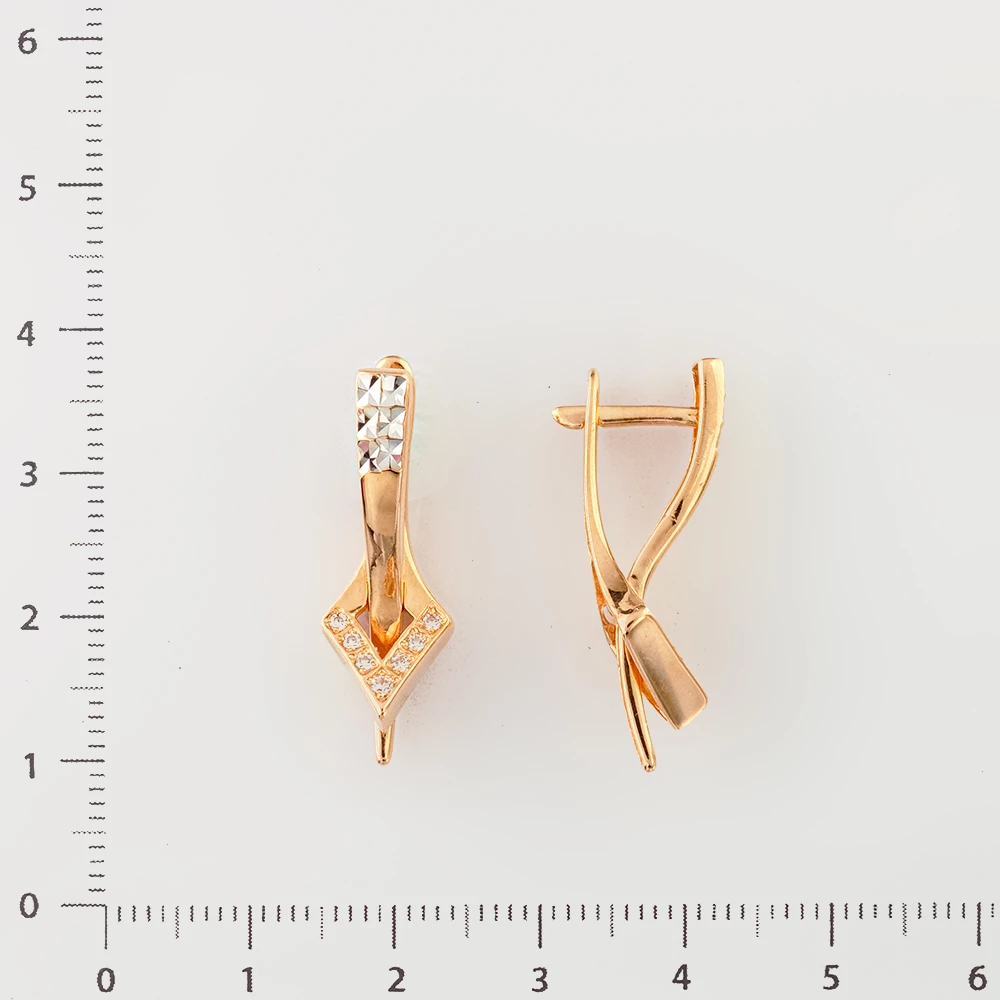 Серьги с фианитом из красного золота 585 пробы