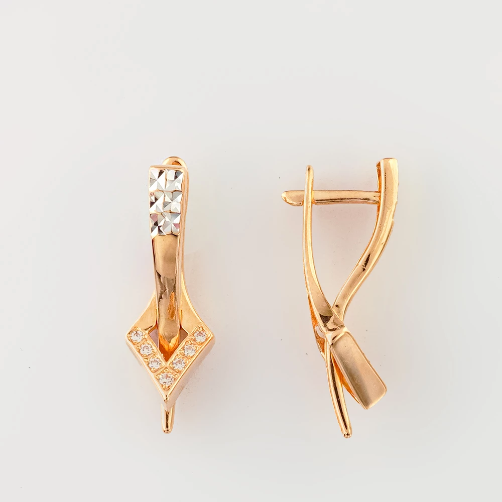 Серьги с фианитом из красного золота 585 пробы