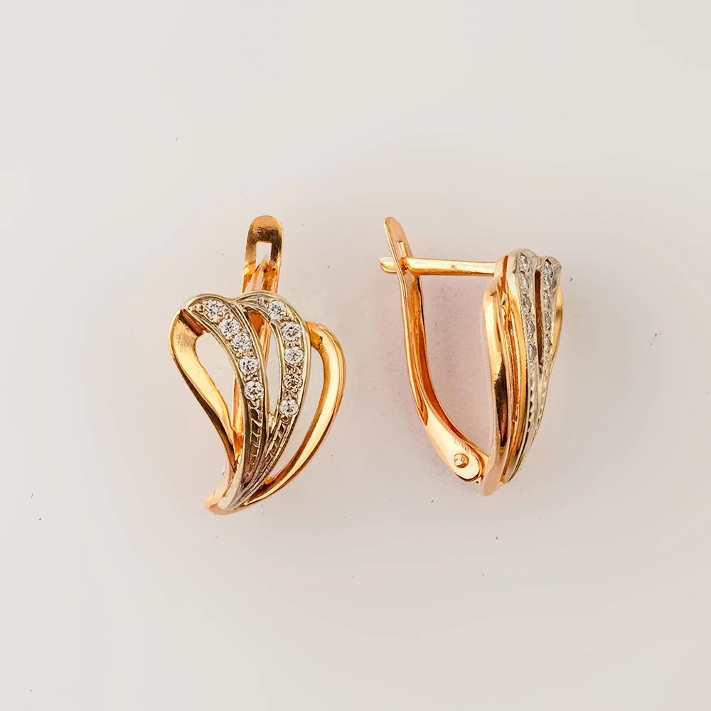 Серьги с фианитом из красного золота 585 пробы