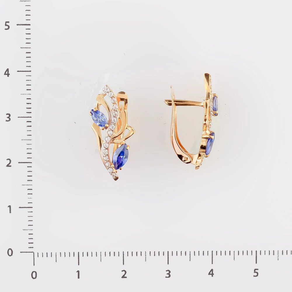 Серьги с фианитом из красного золота 585 пробы