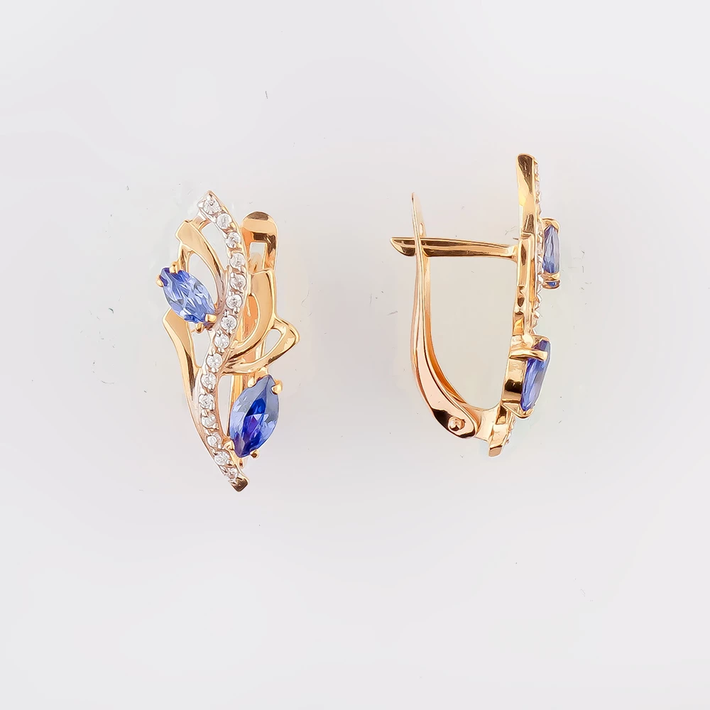 Серьги с фианитом из красного золота 585 пробы