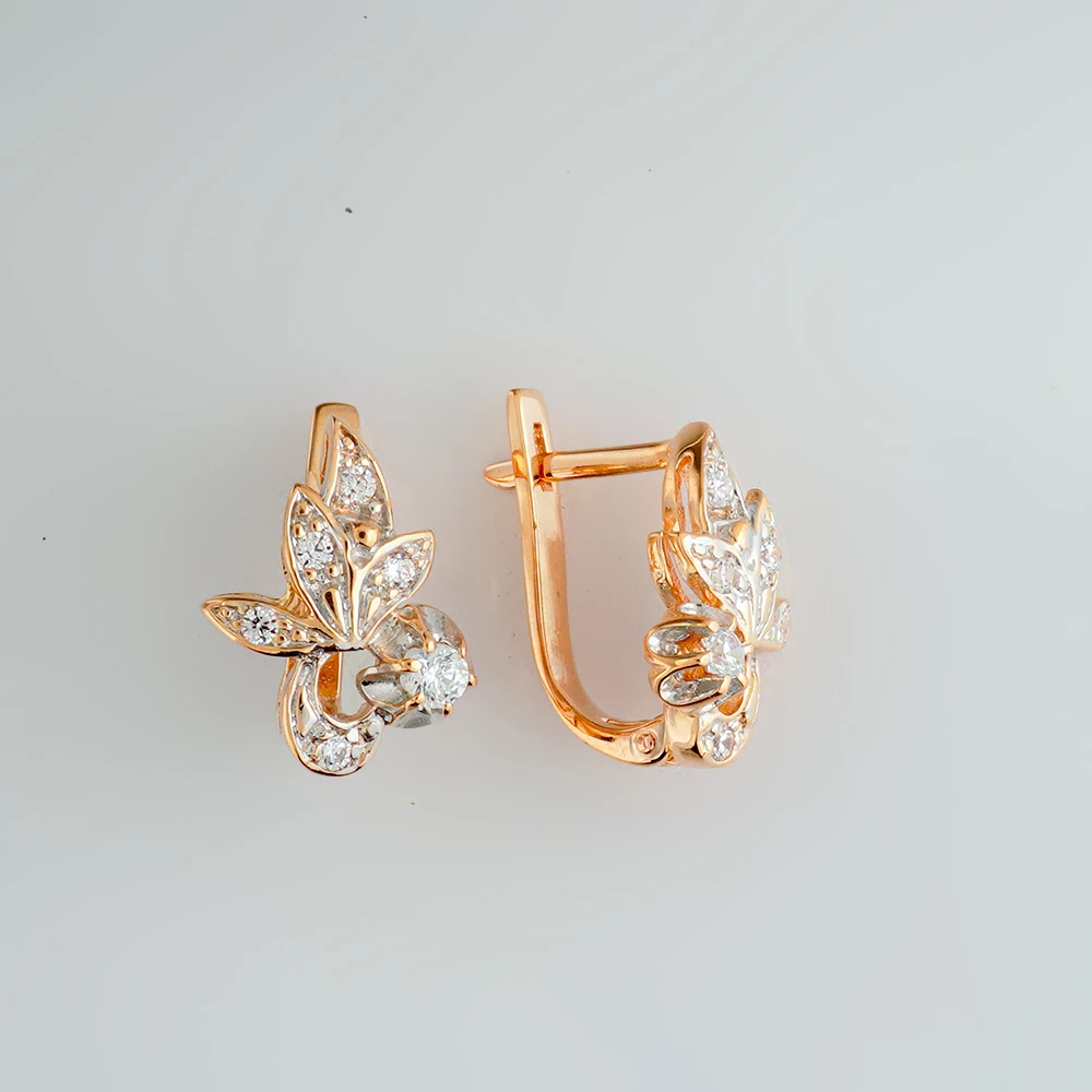 Серьги с фианитом из красного золота 585 пробы