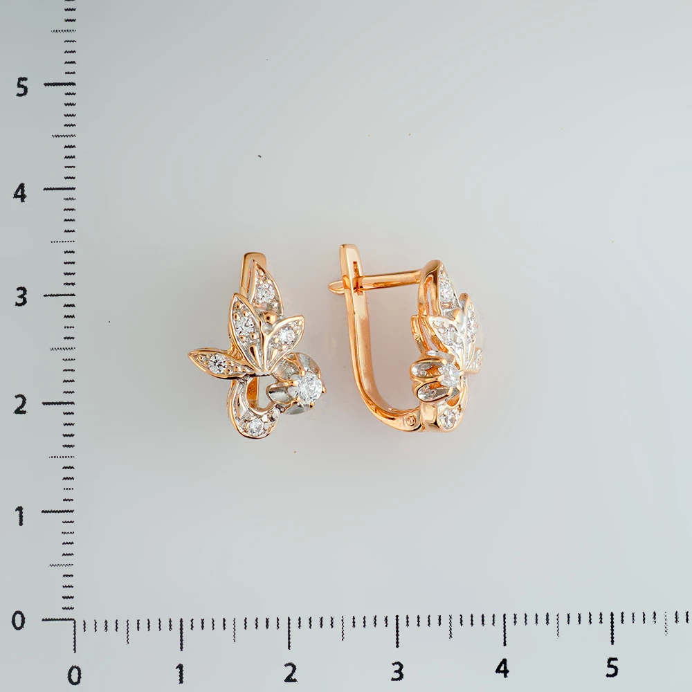 Серьги с фианитом из красного золота 585 пробы