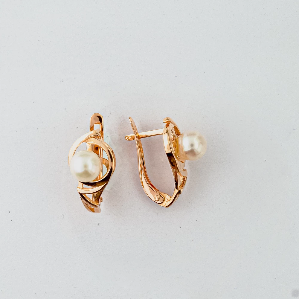 Серьги с культивированным жемчугом из красного золота 585 пробы