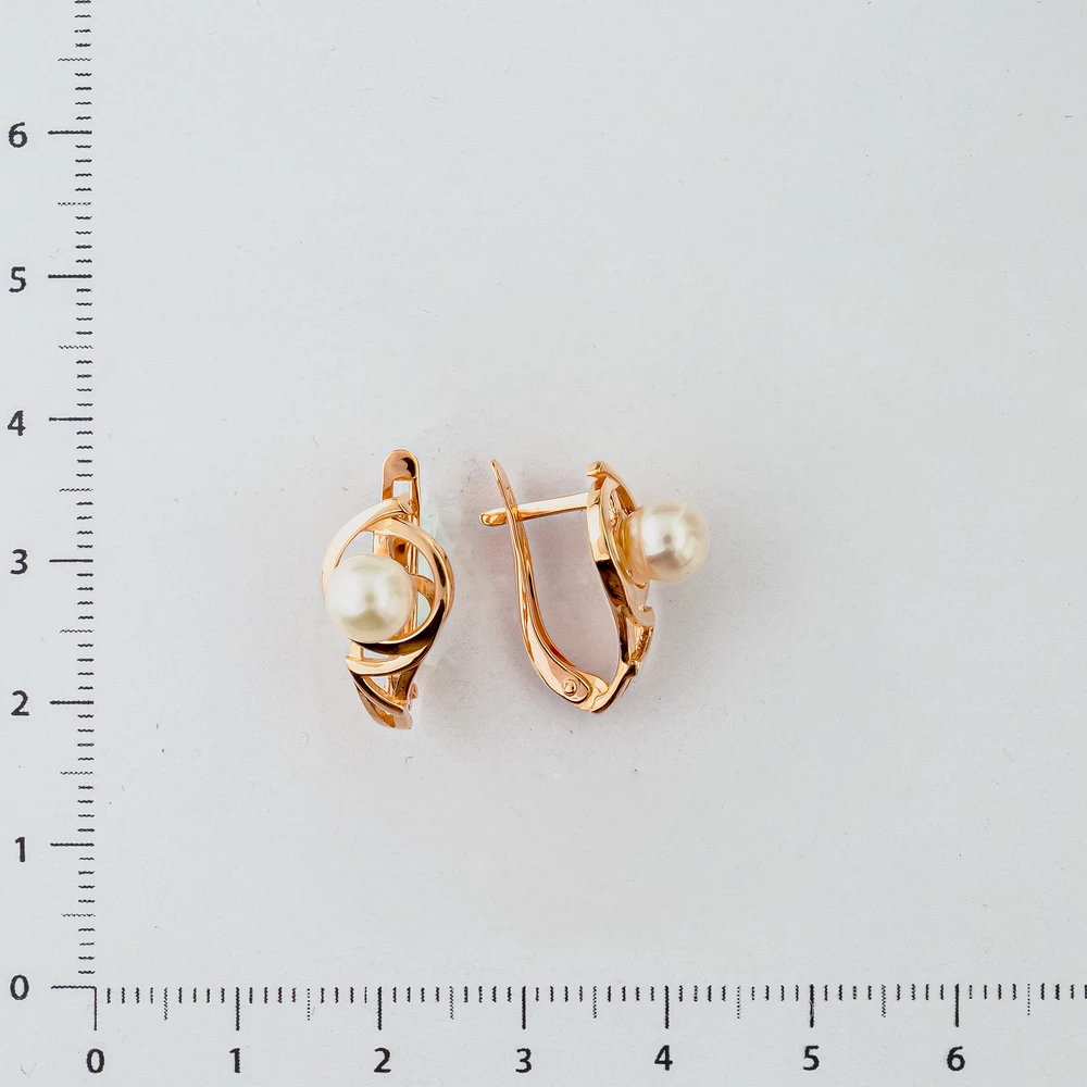 Серьги с культивированным жемчугом из красного золота 585 пробы