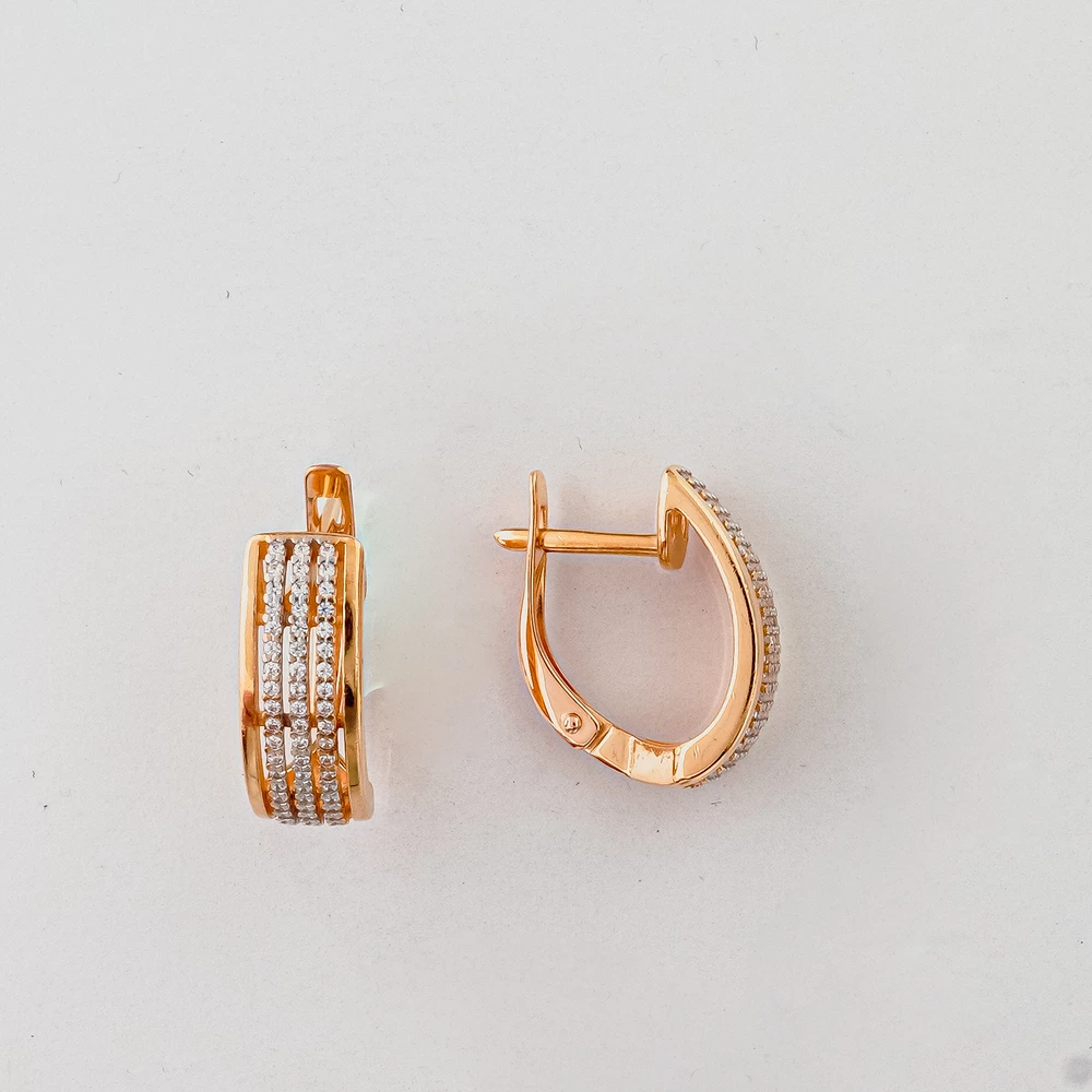 Серьги с фианитом из красного золота 585 пробы