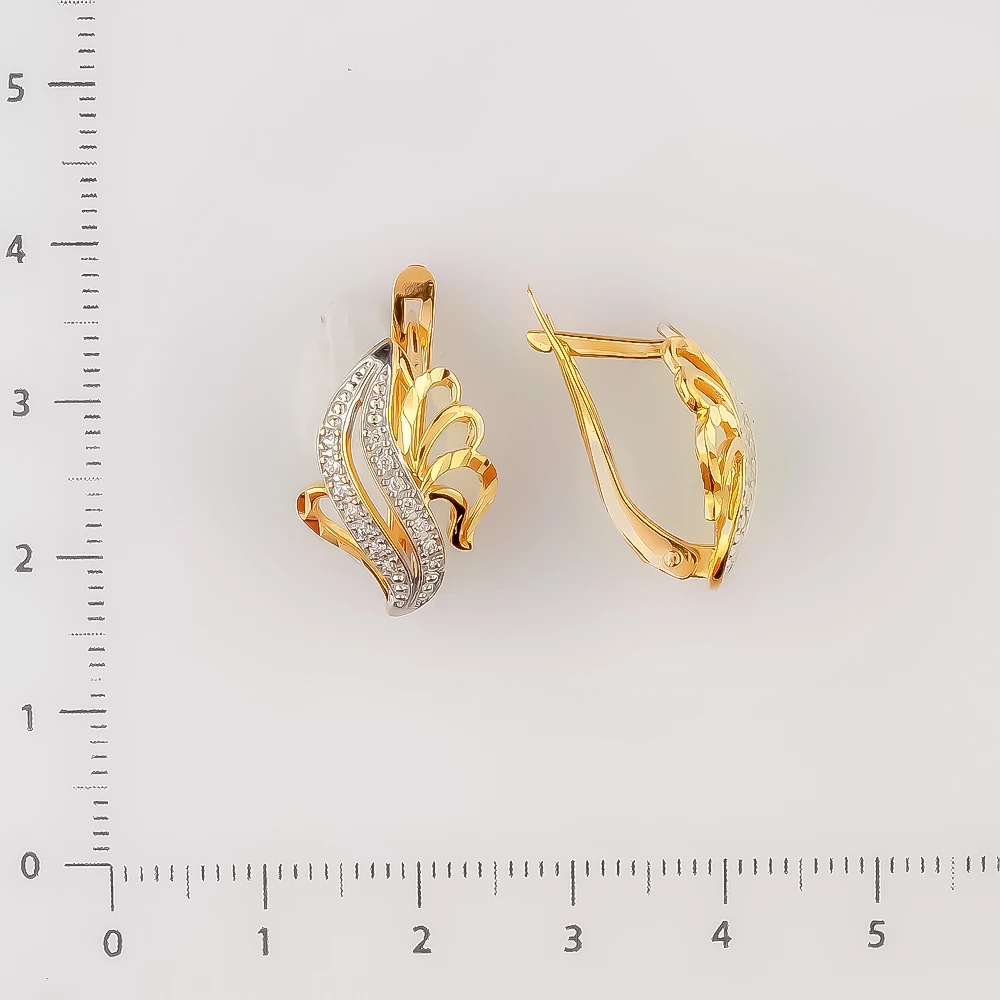 Серьги с фианитом из красного золота 585 пробы