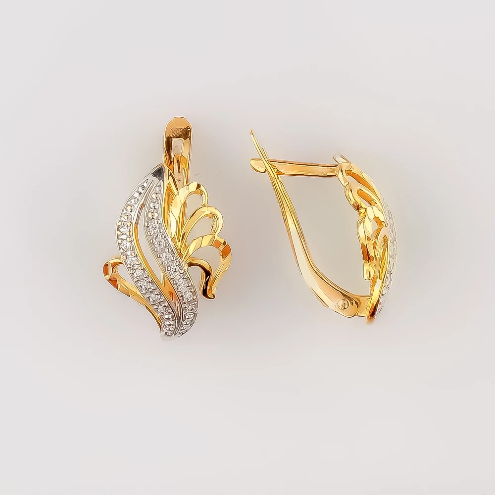 Серьги с фианитом из красного золота 585 пробы