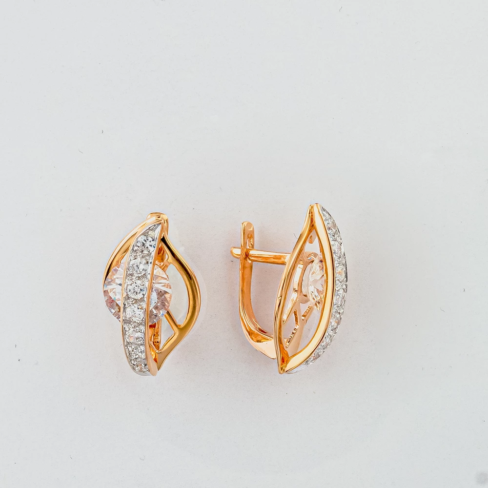 Серьги с фианитом из красного золота 585 пробы